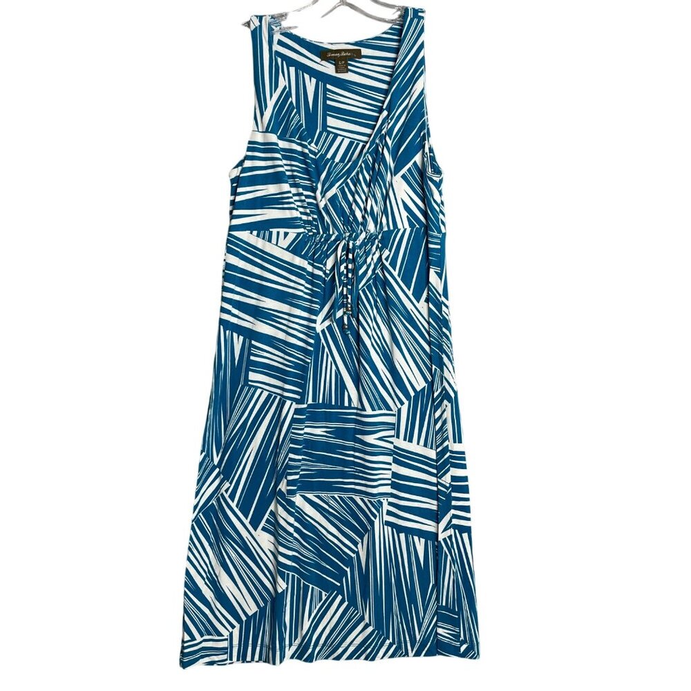 Tommy Bahama Midi Dress Blue Womens S Stretch Jersey Tie Front Beach Vacation